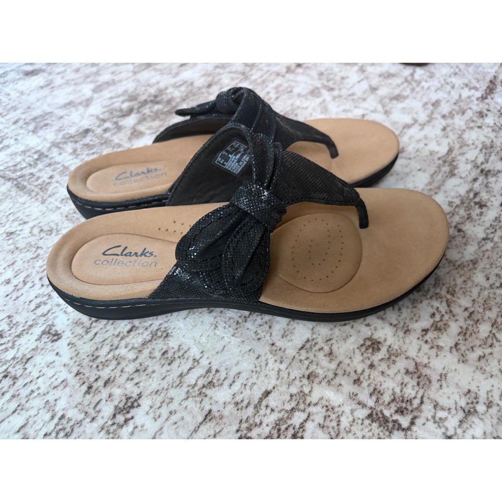 Clarks Women's Laurieann Rae sandals flip flops black bow size 7